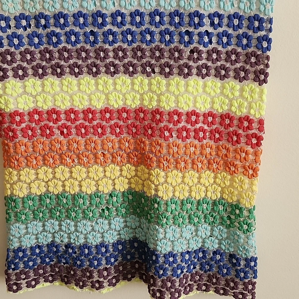 Forepas Vintage Midi Skirt Colorful Striped Floral Crochet Skirt Womens Small XS